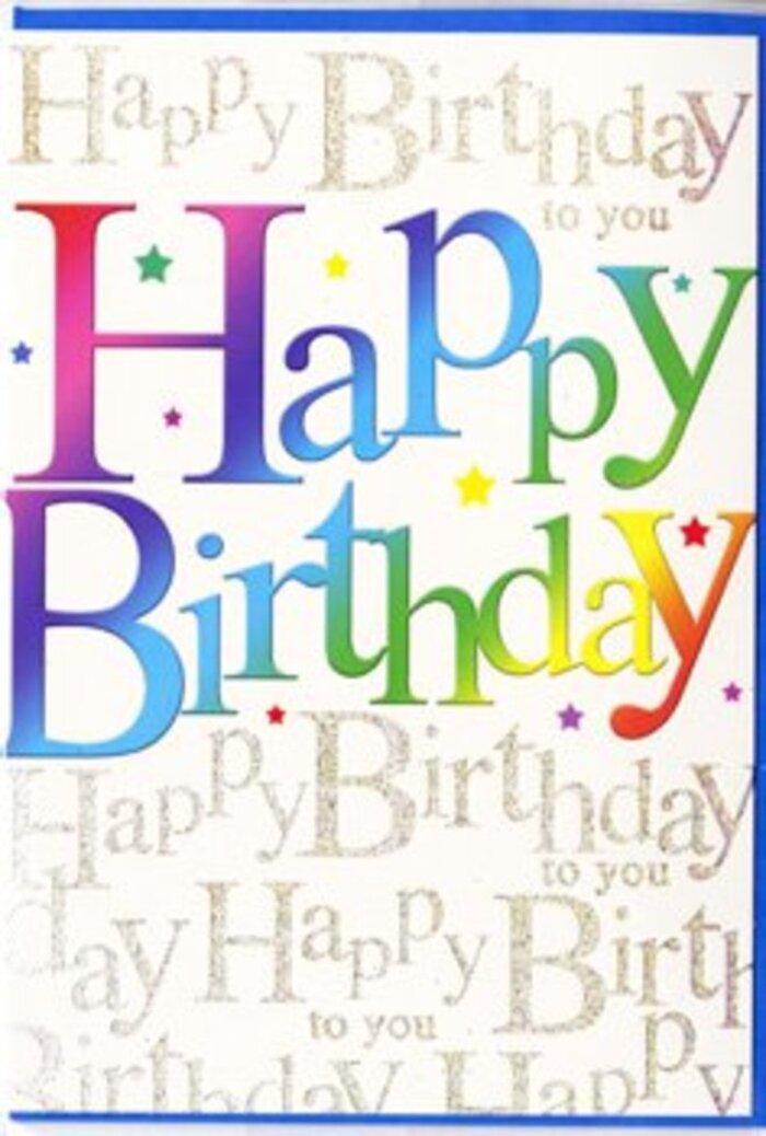 This birthday card design offers a carefully balanced mix of playfulness and refinement, much like a thoughtfully arranged birthday bouquet from Flower Delivery Norbiton. The central phrase, Happy Birthday, stretches across the card in bold, rounded letters that are large enough to command attention, yet have soft curves that keep the mood friendly and relaxed. Each letter is bathed in a tender gradient of colour, seamlessly shifting from one hue to the next: beginning in deeper reds, slipping into pinks, melting through purples and blues, then emerging as turquoise, lively green, burnt orange and finally pale yellow. The result is a harmonious rainbow that feels hand-blended rather than sharply segmented, like colours drifting across the sky at sunset. Around these letters, tiny stars and scattered dots in coordinating colours add a sense of movement, reminiscent of sparkling confetti or the fleeting glimmer of candlelight. The background is a light, neutral shade, entirely overlaid with lines of cursive text repeating Happy Birthday to you in delicate, metallic gold script. The handwriting is fine and flowing, transforming the repeated phrase into a decorative, shimmering pattern that gently surrounds the main message like a soft chorus. Under indoor lighting, the gold would catch and reflect just enough to draw the eye, similar to how evening light bounces off the windows of the small shops and homes around Norbiton. The card's finish appears smooth and gently glossy, giving depth to the colours and enhancing the metallic effect without glare. Overall, the visual impression is one of joyful celebration captured with care: a contemporary birthday card that pairs beautifully with fresh flowers, expressing warm wishes in colour, light, and delicate detail.