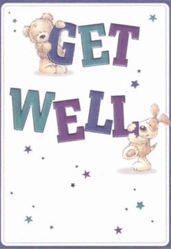 With its light, uplifting scene, this get well card beautifully captures the comforting spirit that defines Norbiton's local community. The centrepiece is a cuddly teddy, sweetly posed atop the bold 'GET,' as a friendly puppy nestles beside 'WELL' in vibrant, rounded letters below. Their soft fur and gentle expressions create an inviting atmosphere reminiscent of the kindness found in area florists' arrangements, designed to soothe family and friends living on Cambridge Gardens or Cromwell Road. The typography's rich purples and luminous teals lend a modern, cheerful twist, while scattered stars shimmer across the white backdrop, infusing the card with a sense of hope that feels restorative in moments of illness. Each star evokes the optimism of a new day dawning over Norbiton's leafy streets. Every thoughtfully placed detail mirrors the artistry found in elegant bouquets meant to boost a loved one's spirits; it's a visual expression of community care, ready to be delivered alongside floral gifts right to a patient's bedside or a neighbour's doorstep.