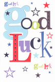 A bold, cheerful good luck card lies against a clean white background, its message built from an exuberant mix of colours and fonts that feel as uplifting as a celebratory bouquet. The words Good Luck are scattered playfully across the centre, each oversized letter rendered in a different personality: soft pastel-blue curves, punchy cherry-red blocks, mossy green strokes, inky black lines, and rich violets that add depth and gravity. Around the lettering, tiny stars tumble and drift like confetti over Kingston Road after a match day, some solid navy or deep indigo, others in lilac, sky-blue, and lemon-lime, fading gently as though dissolving into the paper. The white card stock looks crisp and thick, with a smooth, matt finish that would feel velvety under your fingertips, similar to the premium tags we tie onto hand-tied bouquets at Flower Delivery Norbiton. The composition is simple yet energetic: the lettering and stars are loosely centred, leaving generous breathing space around the edges so the colours pop without feeling crowded. There's no clutter of extra graphics, just the joyful dance of type and stars, creating a sense of movement and possibility. It feels like the perfect card to slip alongside fresh flowers delivered in Norbiton for a big exam, a first day in a new job at the hospital, or a move to a new flat near Richmond Park-its playful design quietly saying, I believe in you, the way a friend's warm smile does. Even without opening it, the front alone radiates encouragement, making the moment of giving feel special and thoughtfully considered.