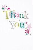 This thank you card glows with a subtle joy, much like the gentle spirit of Norbiton's close-knit lanes. The front is adorned with 'Thank You' written in cheerful, multi-coloured letters-lime, sunshine yellow, rich fuchsia, and soft blue-each letter revealing a unique pattern, from luminous silver to engaging dots and stitched accents. Playful stars in pink, teal, and shimmering gold drift across the design, evoking memories of celebrations in local parks or at cosy cafes. The white background is calm and bright, offering a serene showcase for each vivid detail, with the overall effect feeling both lighthearted and richly sincere. Imagining this card alongside a lovingly arranged bouquet from a Norbiton florist, you can sense the gratitude radiating from every careful choice of colour and texture. It's an ideal expression of appreciation-warm, creative, and unmistakably shaped by the friendly character of Norbiton.